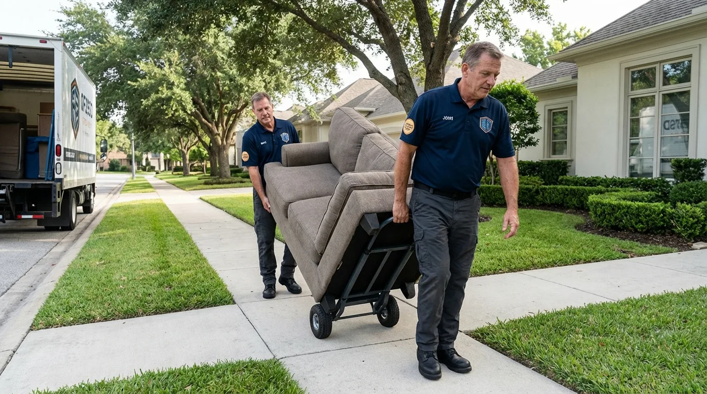 Local residential moving crew loading furniture in Hawkins, TX